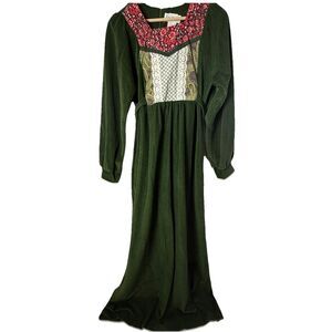 Evelyn Pearson Jr Dress Green 70's Vintage Maxi Prairie Boho Fairy Folk Empire